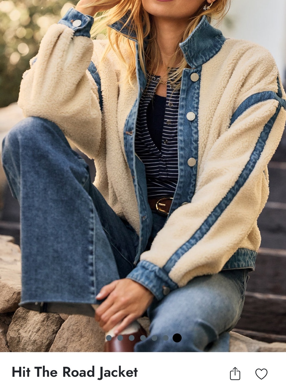 Blank NYC Cream Sherpa Jacket with Blue Denim Trim - Picture 6 of 10